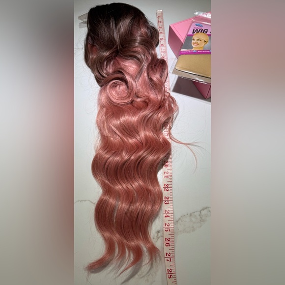 HAIR, 28” Long Layers, Lace at Center Part, Ombre Brown/Pink - Picture 10 of 11